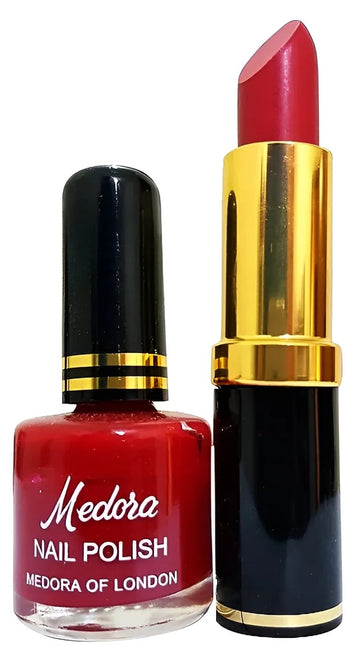 Medora 2 in 1 Lipstick & Nail Polish Combo – Premium Beauty Deal with Matching Shades, Includes 1 Lipstick & 1 Nail Polish (Shade Red, Maroon)